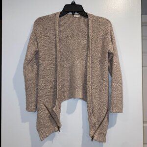 Eyeshadow Open Knit Cardigan Small Beige Tan Low High Womens Ladies Casual Cute